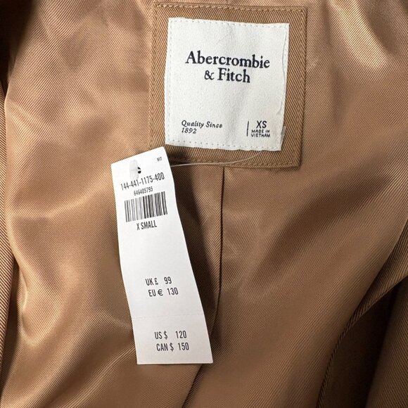 Abercrombie and Fitch Womens Blazer Size XS Tan Notch Collar Two Button NEW - Picture 5 of 8